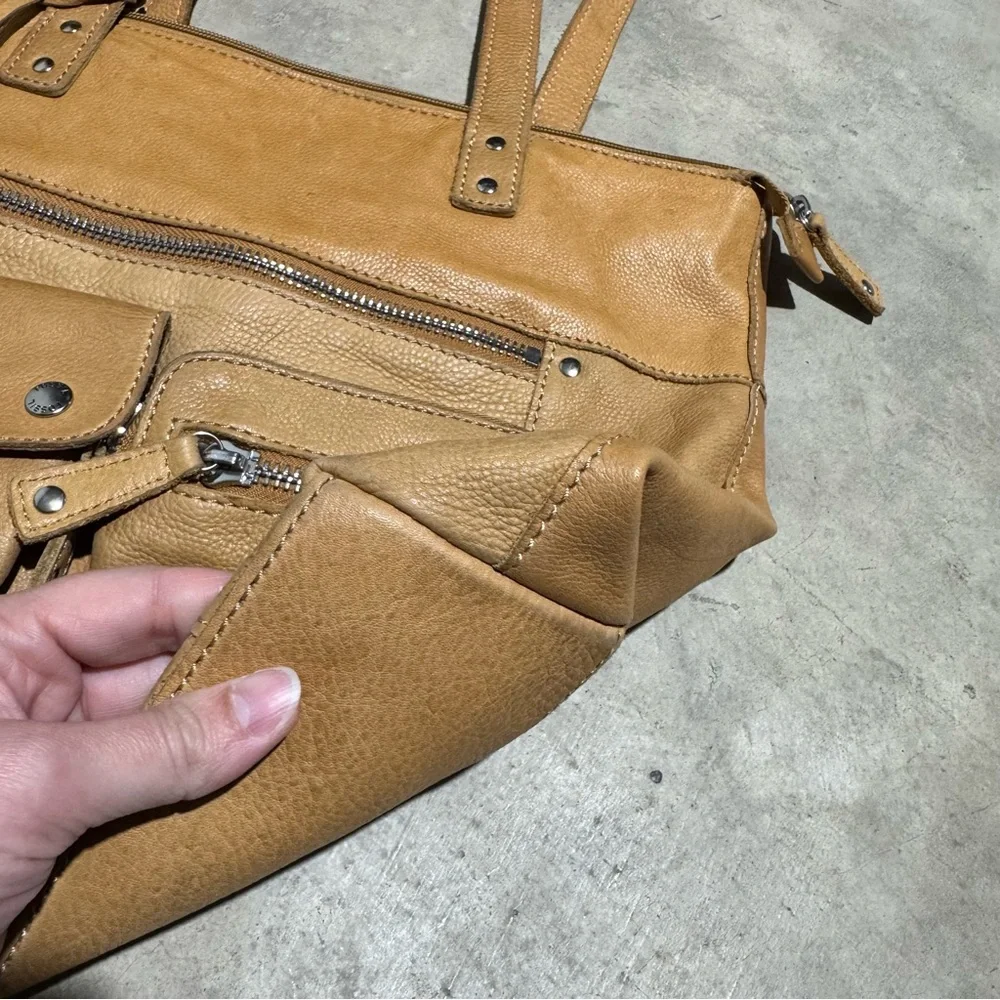 Fossil Tan Leather Shoulder Tote Bag‎ Purse Boho Hippie Western Southwest Fall
